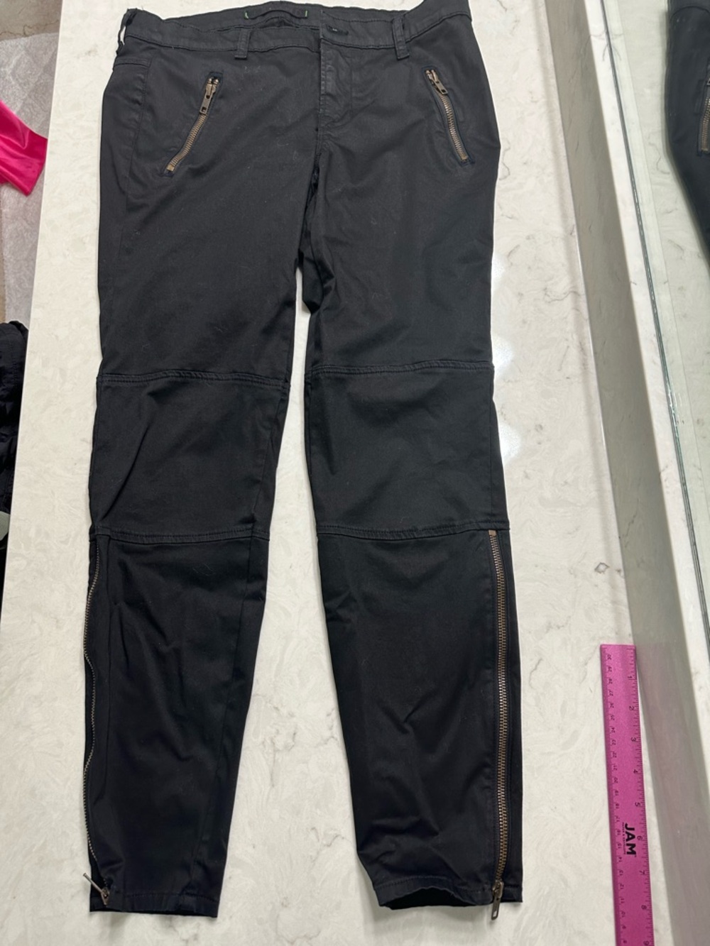 J Brand Jet Black Skinny Pants with Zipper Details, 29